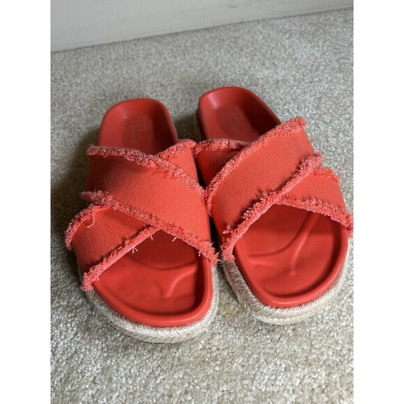Shu Shop Cortney Coral Slip-On Sandal Molded Footbed Distressed Fabric Size 9 - Picture 2 of 10